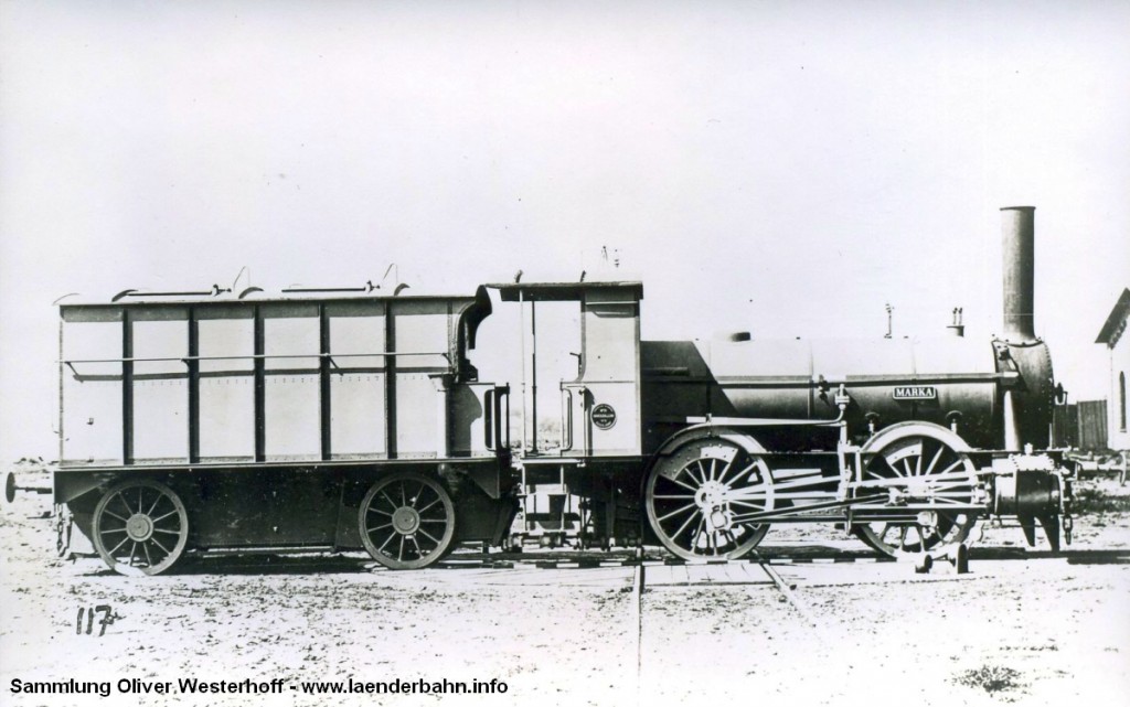 Die Lokomotive Nr. 34 "MARKA", gebaut 1876 von Hohenzollern in Düsseldorf mit der Fabriknummer 29. Im vorläufigen Umzeichnungsplan erhielt die "MARKA" zwar noch die Nummer 51 7008, ob es jedoch zu der Umzeichnung kam ist zweifelhaft, die Maschine wurde zwischen 1923 und 1925 ausgemustert.