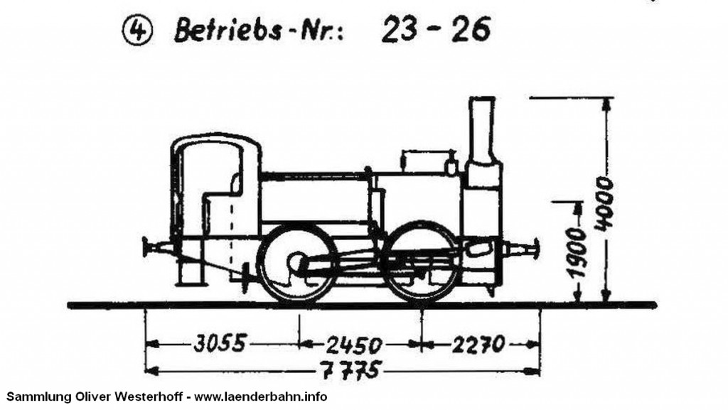 Hier eine Skizze der T 1, wie sie aus der G1 umgebaut wurde. Quelle: Krauth: Dampflokverzeichnis der Oldenburgischen Staatsbahn, 1968