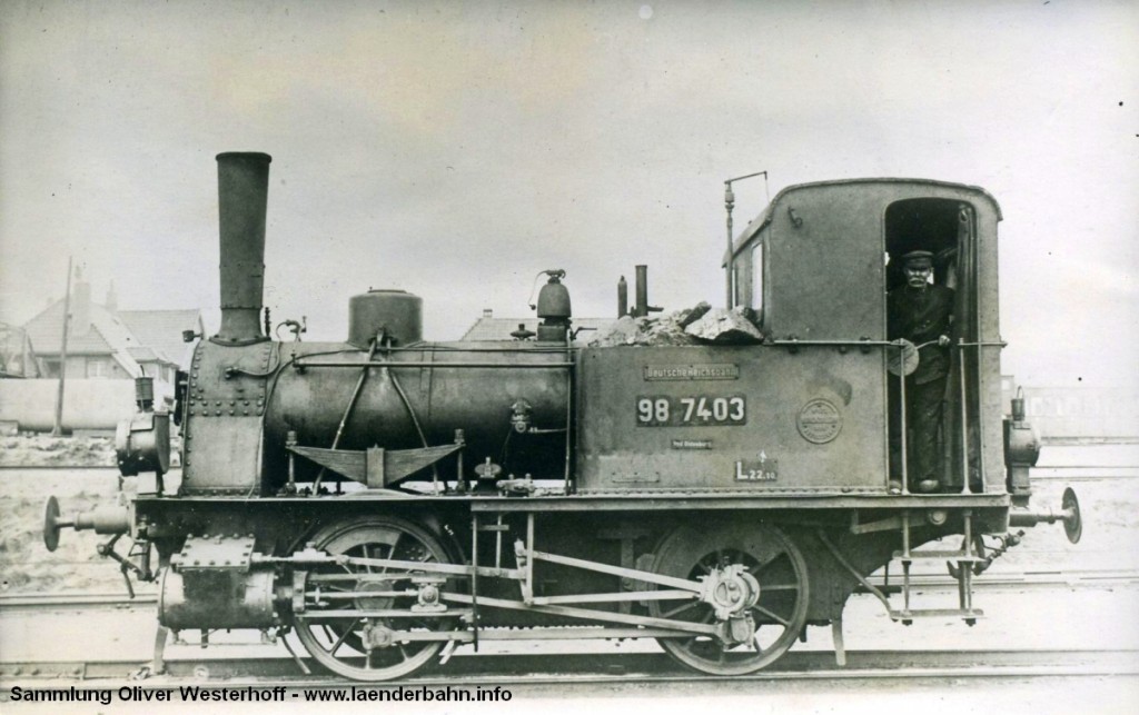T 1.2 Nr. 80 "WELLE" bereits mit der Reichsbahnnummer 98 7403