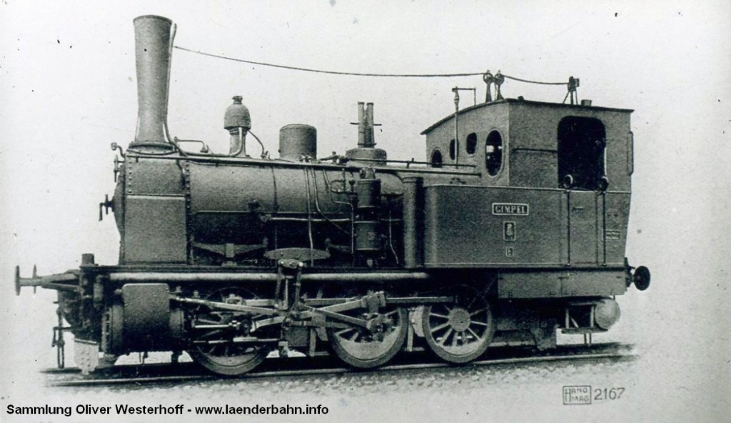 Die Lokomotive Nr. 195 "GIMPEL", gebaut 1909 bei HANOMAG unter der Fabriknummer 5415