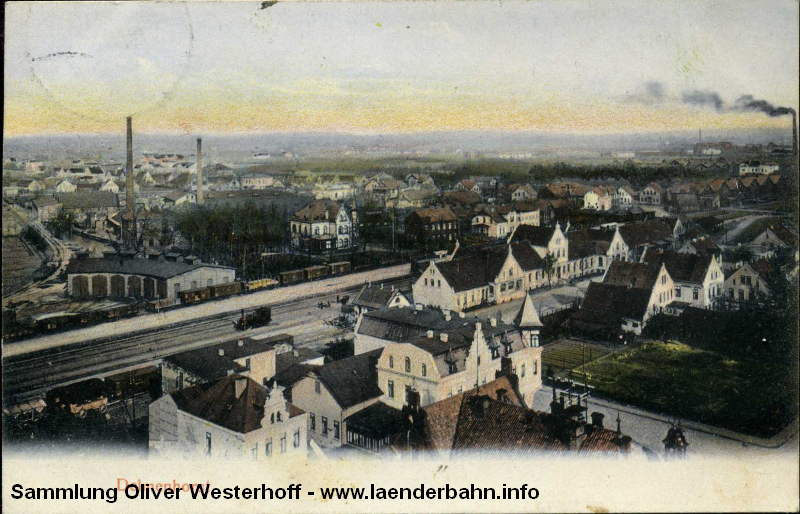 Ansicht auf den Bahnhof und einen Teil des Betriebswerkes in Delmenhorst um 1910