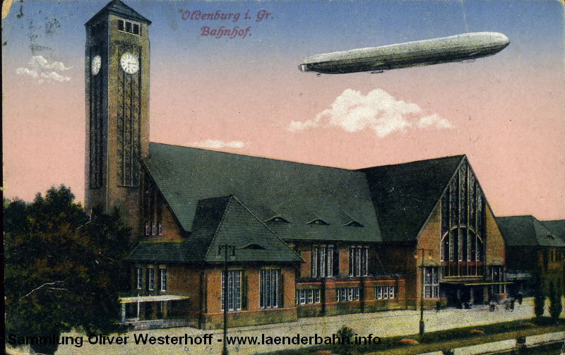 Das neue Bahnhofsgebäude in Oldenburg um 1916