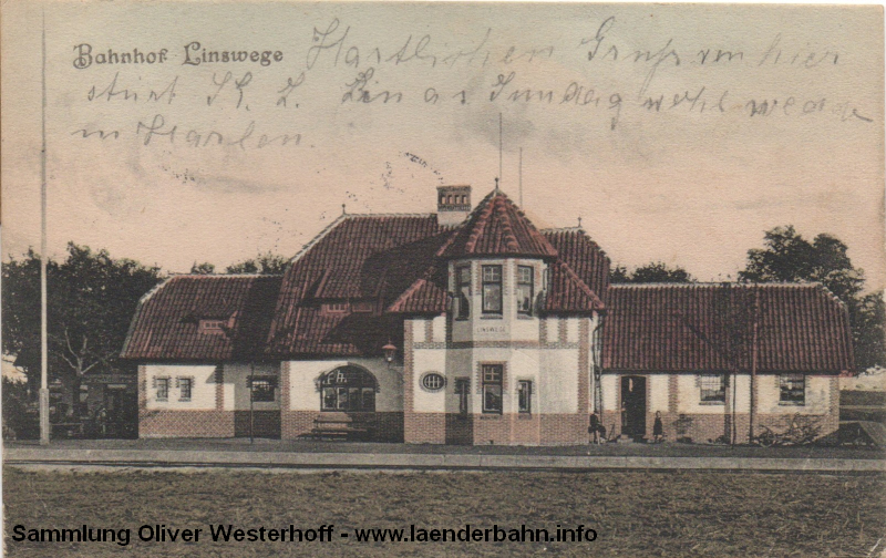 Der Bahnhof Linswege auf einer schönen Ansicht um 1910.
