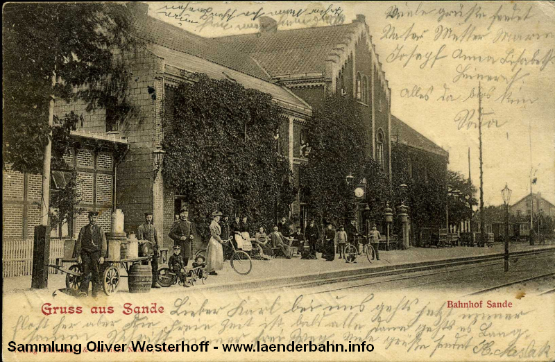 Interessante Ansicht des alten Bahnhofsgebäudes von Sande etwa um 1905 herum