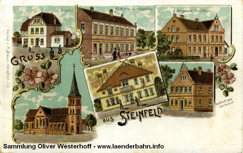 Diese alte Lithographie zeigt den Bahnhof Steinfeld um die Jahrhundertwende.