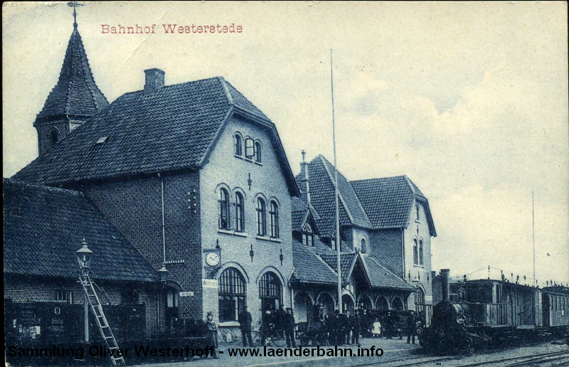 Bahnhof Westerstede um 1910 mit einer Omnibus-Tenderlokomotive der Baureihe T 0