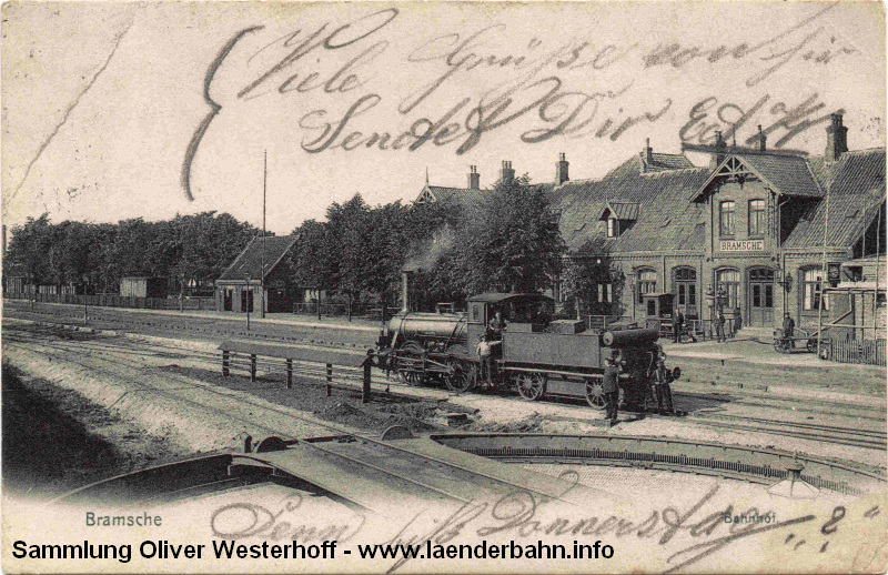 Blick auf den Bahnhof mit einer old. G1 hinter der Drehscheibe, gelaufen 1909.