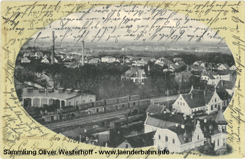 Ansicht von Bahnhof und Rundlokschuppen Delmenhorst von 1905.