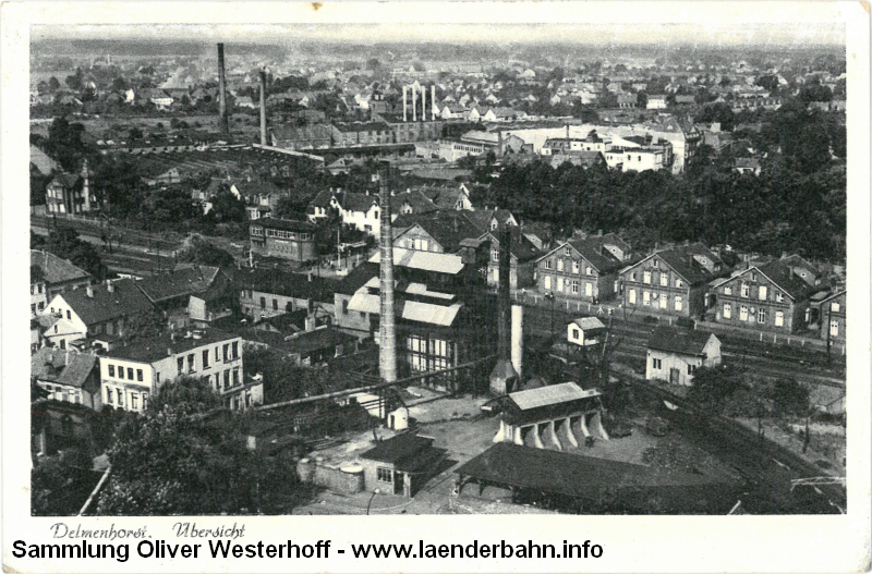 Eine Ansicht des Gaswerkes von 1956 mit den dahinter liegenden Gleisanlagen.