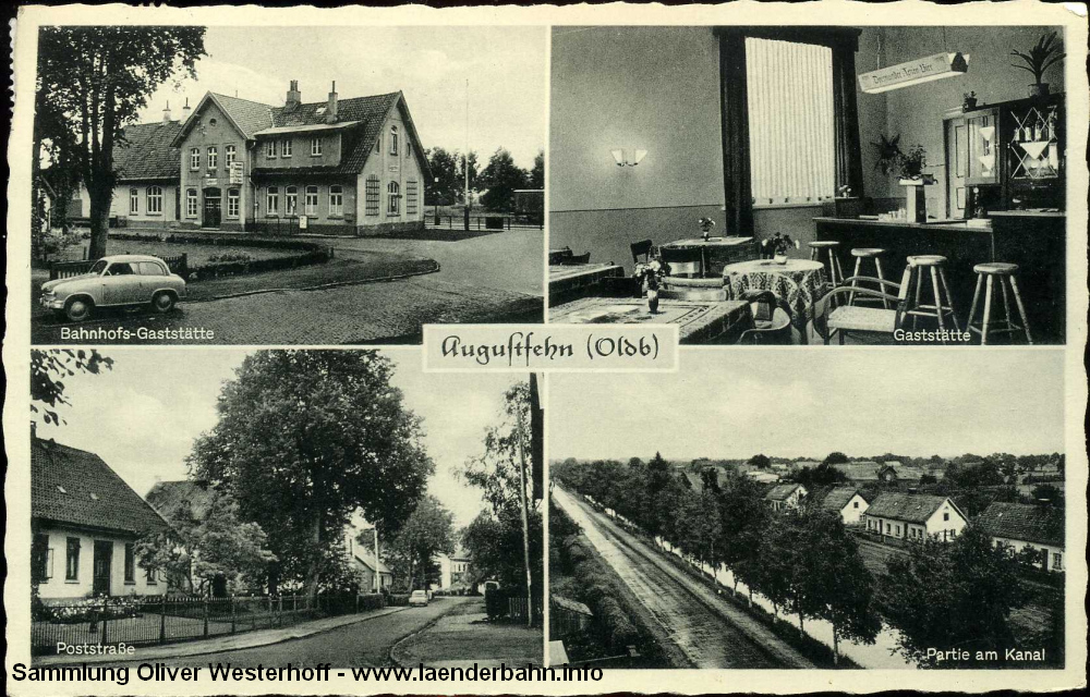 Der Bahnhof Augustfehn auf einer 1959 gelaufenen Karte.