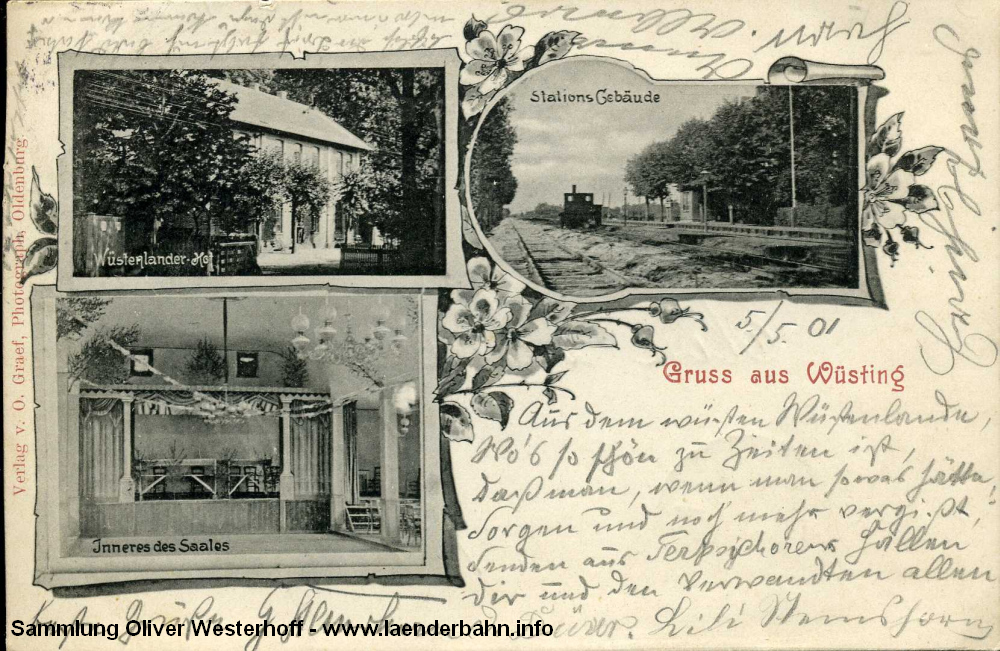 Die 1901 gelaufene Ansichtskarte zeigt neben dem Ausflugslokal „Wüstenlander Hof“ auch die Bahnstation.