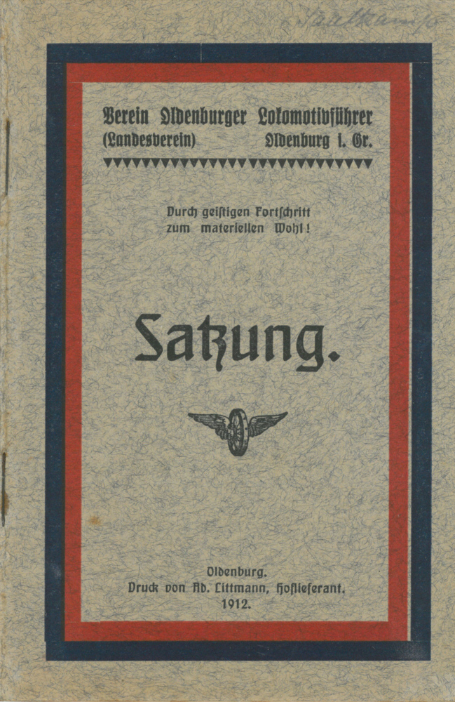 1912 - Satzung Verein Oldenburger Lokführer - Deckblatt