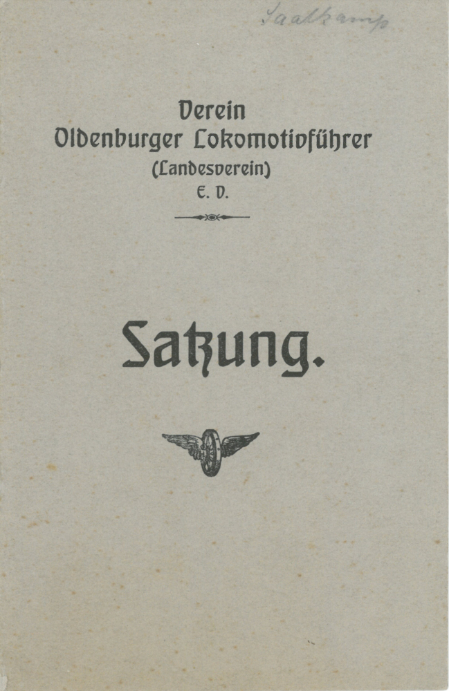 1915 - Satzung Verein Oldenburger Lokführer - Deckblatt