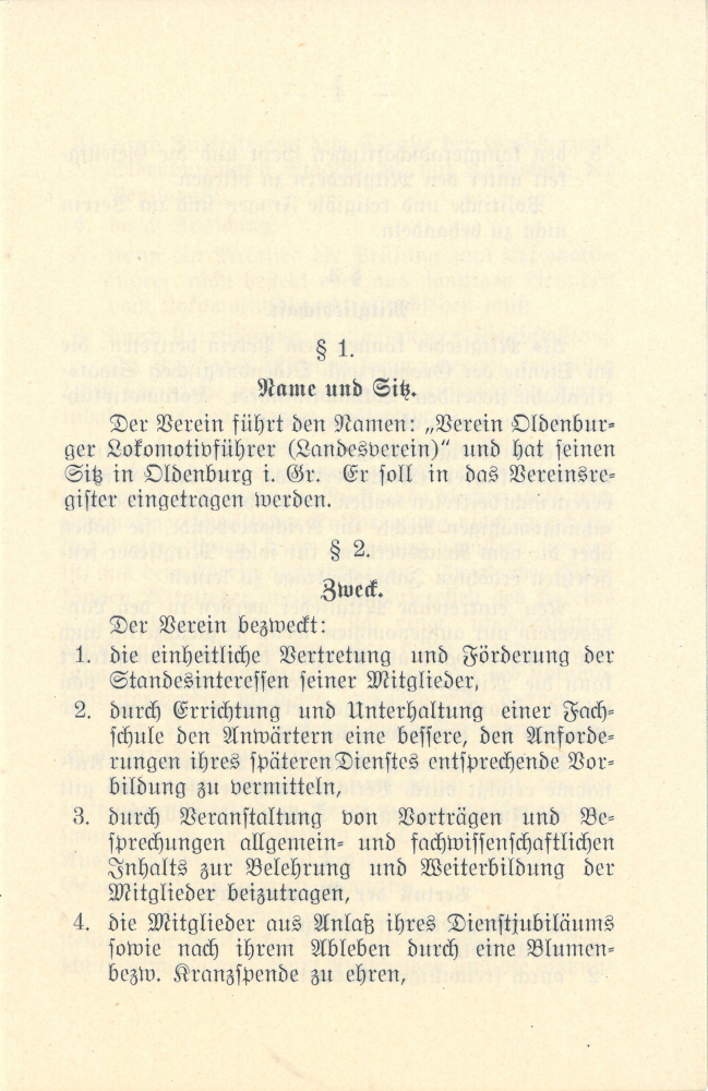 1915 - Satzung Verein Oldenburger Lokführer - Seite 1
