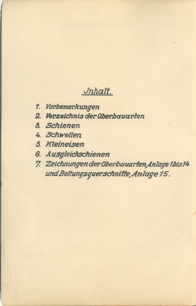 1923 - Oberbaubuch RBD Oldenburg - Inhalt