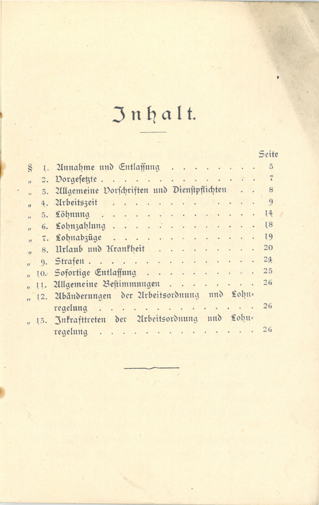 1908 - Arbeitsordnung und Lohnregelung für Rottenarbeiter und Hülfswärter - Inhalt
