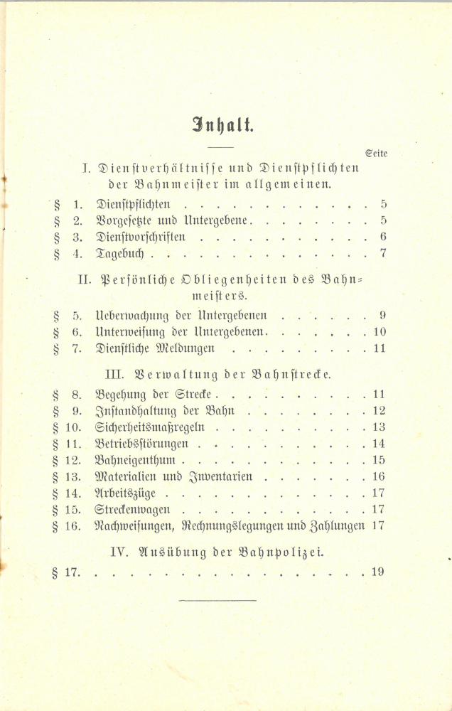 1897 Dienstanweisung für die Bahnmeister - Inhalt
