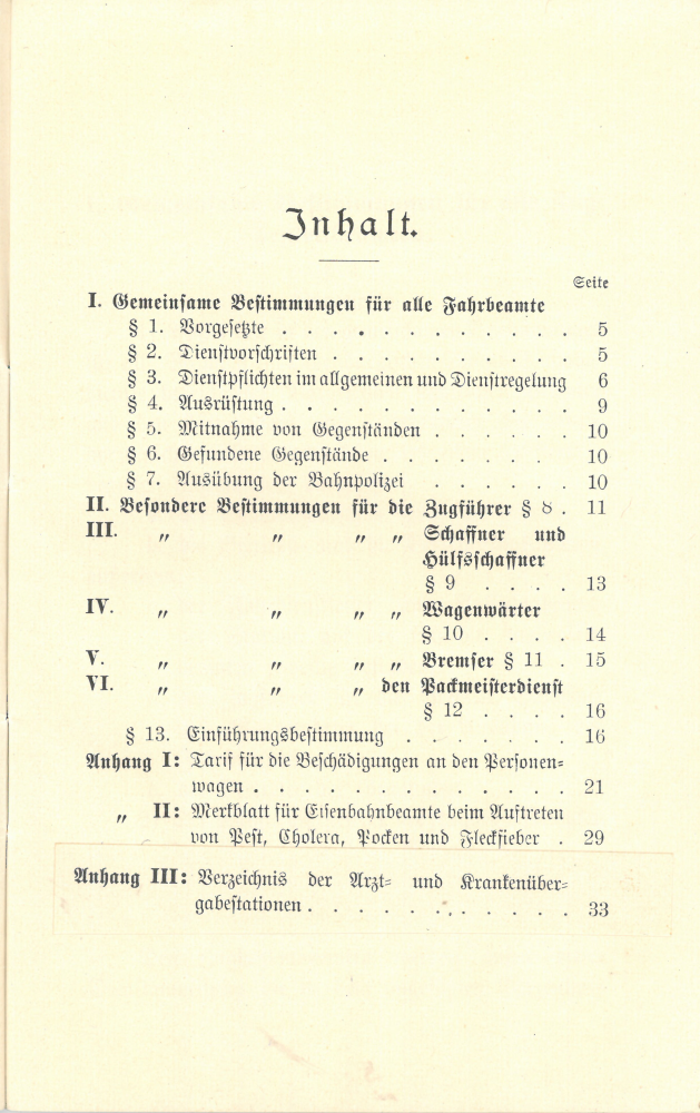 1909 - Dienstanweisung für die Zugbegleitbeamten - Inhalt