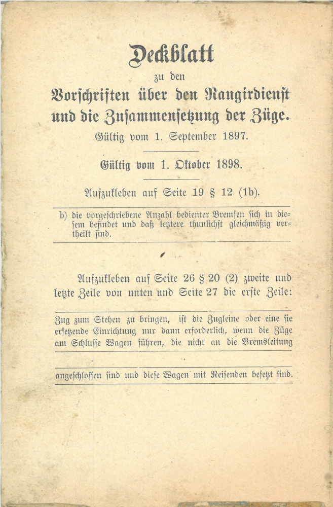 1897 - Vorschriften über den Rangierdienst und die Zusammensetzung der Züge - Korrekturen