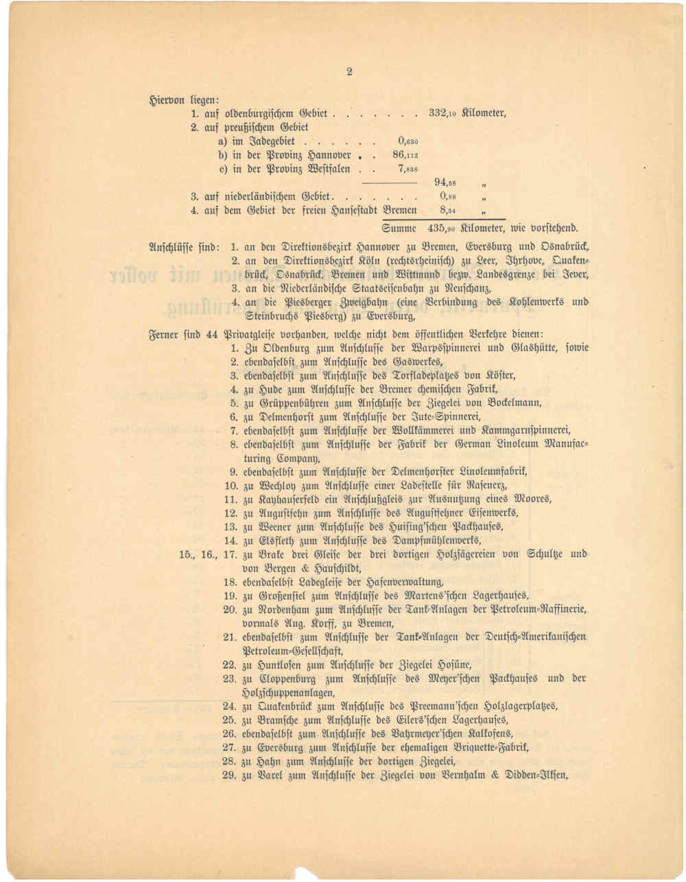 1893 - Jahresbericht Seite 2, Übersicht über die oldenburgischen Strecken