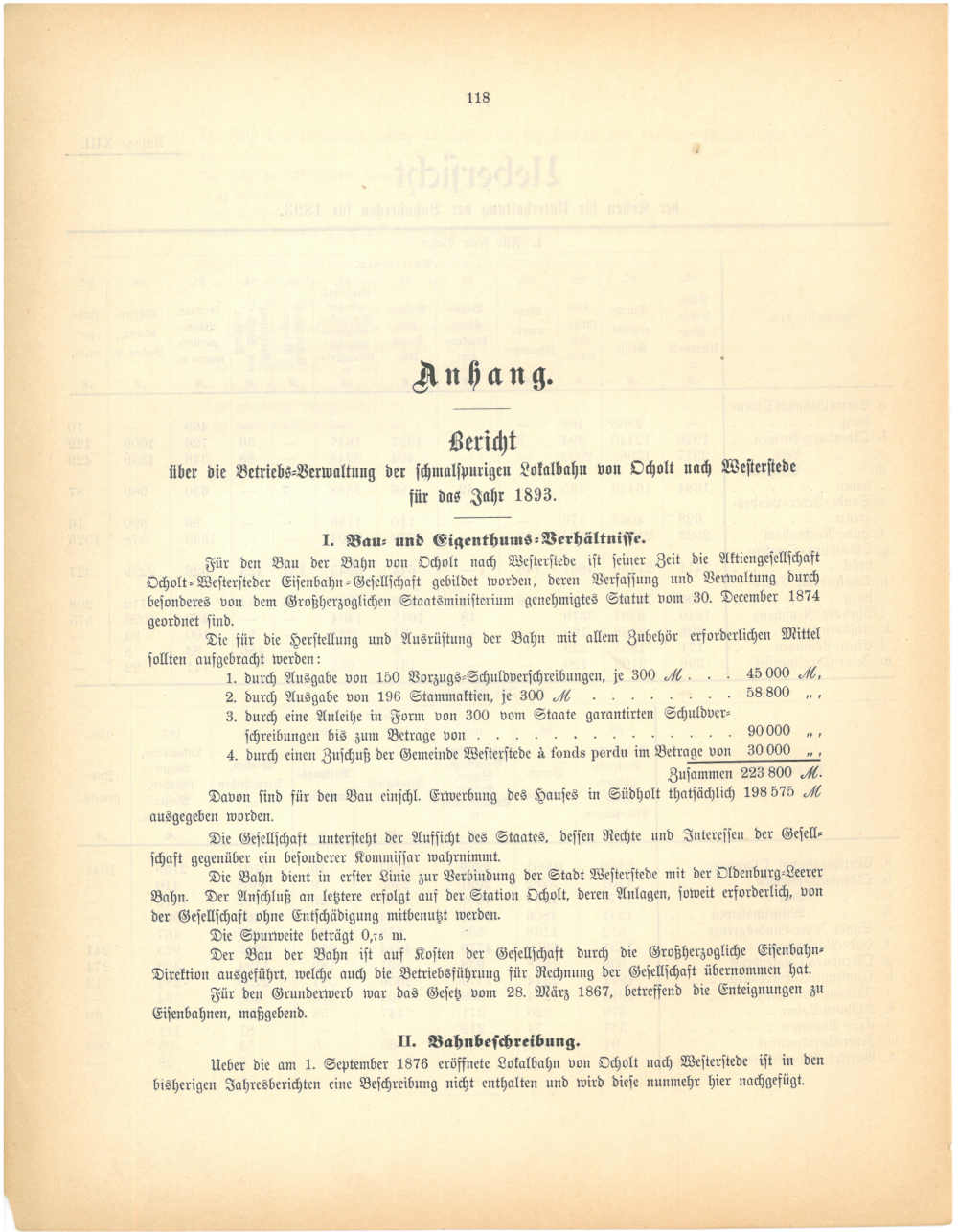 1893 - Jahresbericht, Bericht über die schmalspurige Lokalbahn von Ocholt nach Westerstede