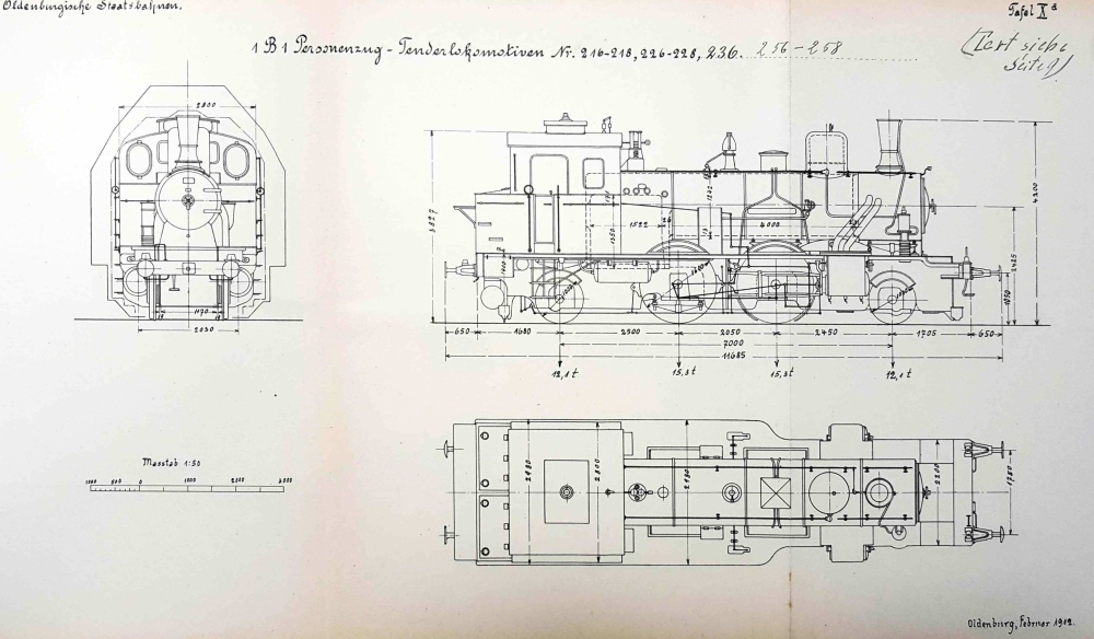 Tafel 10a des Lokomotivverzeichnisses zeigt die Übersichtsskizzen der Lokomotiven, hier die spätere Bauform ab 1911